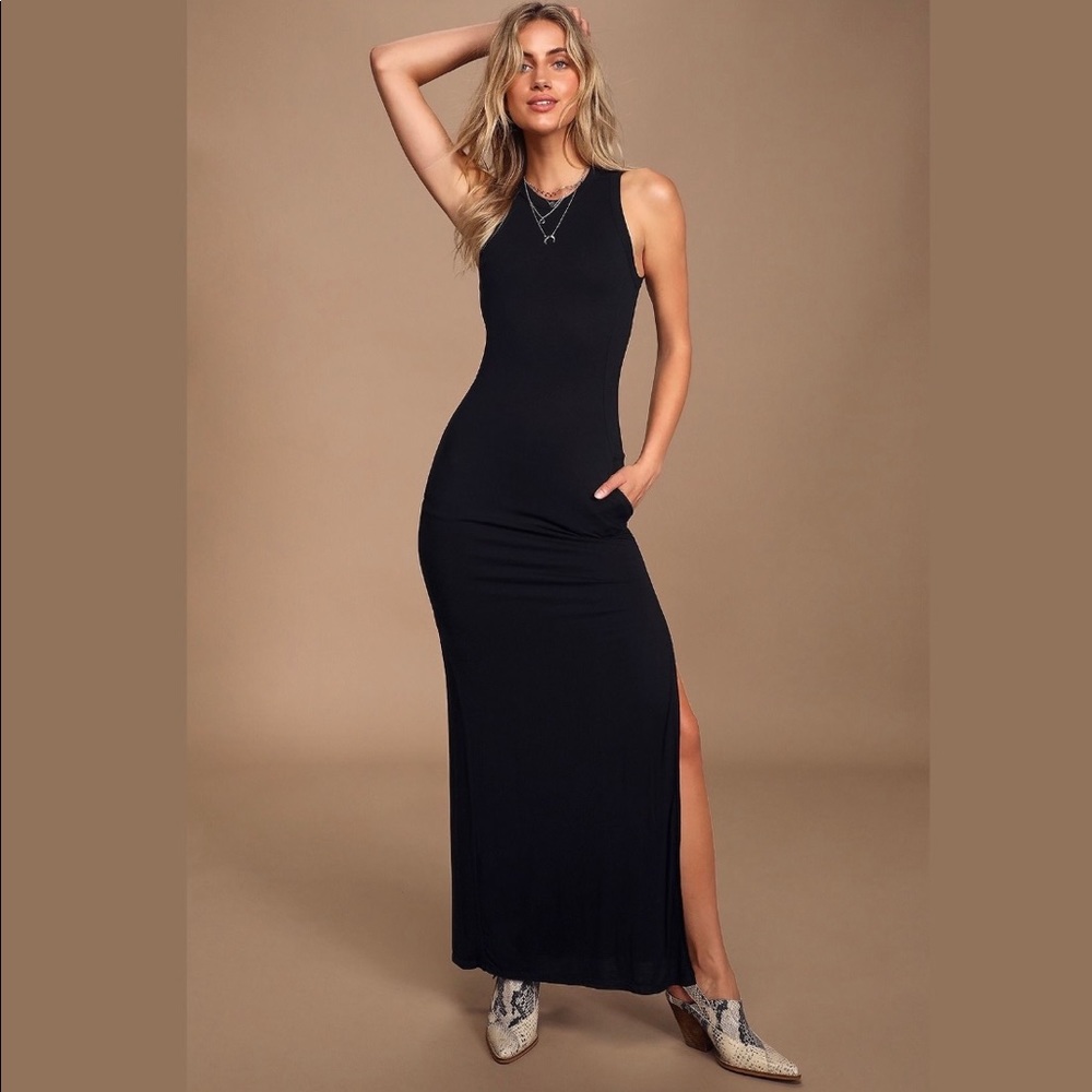LuLu’s Shield and Sword Black Sleeveless Maxi Dress With Pockets - Picture 1 of 1